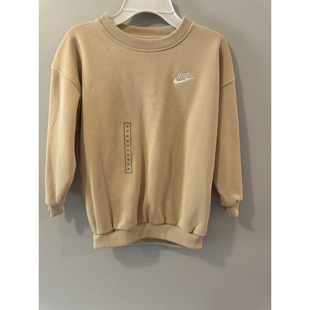 Nike Big Girls Club Fleece Oversized Crewneck Sweatshirt Hemp Brown Medium NWT